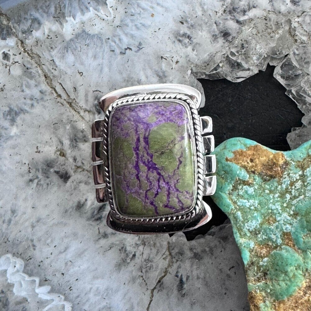 Sterling Silver Southwestern Style Stichtite Bar Ring Size 8.75 For Women - Picture 5 of 10